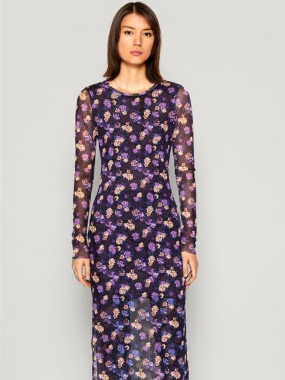 BAUM UND PFERDGARTEN Floral Mesh Long Sleeve Midi Dress Size M⁠